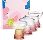 Gold Rim Martini Glasses, Stemless Margarita Glass, Cocktail Glasses, Crystal Bar Glass, Coloured Drinking Glasses, Hand Blown Glass, Pink Bottom, Housewarming Gift, Birthday Gift, Set of 4