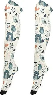 [Caihoyu] Women'S Knee High Socks Fashionable Thigh High Socks Extra Long Socks Over Knee Baseball Socks for Parties Fox Birds and Plants Tile0000, Fox Birds and Plants Tile0000