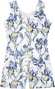 [FRODOTGV] Cartoon Blue Iris Flowers Gymnastics Leotard for Girl Kids Dance Biketards Tumbling for Training, Yoga, Tumbling