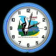 19" Hamm's Beer Land Of Sky Blue Water Sign Blue Double Neon Clock Man Cave