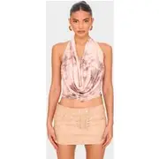 Stone Printed Cowl Neck Long Top, Stone
