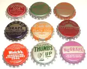 Vintage Unused Lot 9 Soda Bottle Caps Thumbs Up, Nu Grape, Jumbo, Barq's Peach