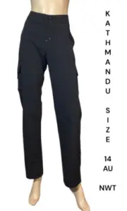 KATHMANDU WOMENS SIZE 14 BLACK CARGO STYLE MIRCO PANTS WITH STITCHING DETAIL
