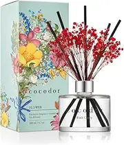COCODOR Preserved Real Flower Reed Diffuser - Black Cherry - 200ml - Reed Diffuser Set, Oil Diffuser & Reed Diffuser Sticks, Room Décor & Office Décor, Home Fragrance, Gift