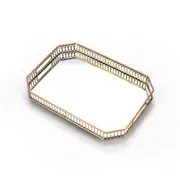 SOGA 35cm Gold Rectangle Ornate Mirror Glass Metal Tray Vanity Makeup Perfume Jewelry Organiser with Handles