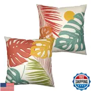 Kwlegh Pack of 2 Tropical Leaves Throw Pillow Covers Summer Palm Banana Leaf
