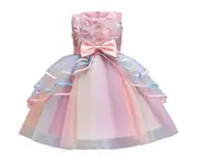 Elegant Girls Party Dress Kids Floral Dresses Kid Bridesmaid Party Christening Dress - Pink