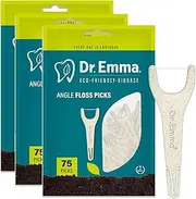 Dr. Emma Biodegradable Dental Floss Picks Angle Floss Picks Biobased Material, Perfect for Tight Teeth, Angled for Easy Reach, Dental Flossers for Adults Teeth Cleaning, Mint Flavor, 225 Count
