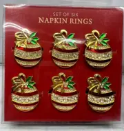 Set of 6 Christmas Red White Tree Ornaments Napkin Rings New NIB Nicole Miller