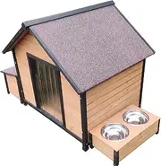 XL Extra Large Dog Kennel + Storage Box + Food Bowls | Wooden Pet Puppy House Timber Home Indoor Outdoor