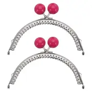2 Pcs Metal Purse Frame, 12.5cm/4.92" Beads Silver Kiss Lock Clasp, Rose Red