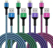iPhone Charger Cable Cord 6ft Braided Charging Original Nylon USB Cords Fast Charge Wire for iPhone 14 13 12 11 Pro Max Mini SE X 8 7 6s Plus, iPad, Long Cables Power Adapter Cargador 6ft -4Pack