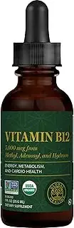 Global Healing USDA Organic Vitamin B12 5000 mcg Sublingual Liquid Supplement - Methylcobalamin & Adenosylcobalamin & Hydroxo Blend for Energy and Metabolism Support - 1 Fl Oz