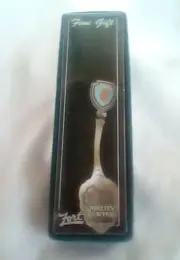 Vtg Fort USA Pewter Spoon Souvenir Madison Wisconson Map Enameled Native Figure