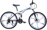 Mountain Bike, 26" Full Suspension Double Disc Brake Bicycle 24 Speed High Carbon Steel Frame Double Shock Absorption Male and Female Students Off Road Bicycle,White