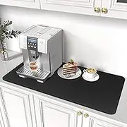 PoYang Coffee Bar Mat: 17" X 31" Rubber-Backed, Stain-Hiding, Absorbent Dish Drying Mat for Kitchen Counter, Coffee Station and Bar Accessories (Black)
