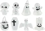 Halloween Ornaments Luminous Ghost Garden Decor Miniature Tombstone Pumpkin Skull Figures for Halloween Party Home Decoration Resin Made 8 Pcs
