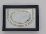 Genuine Freshwater Cultured Pearl Necklace Bracelet Stud Earrings Set 10kt Gold