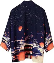 [SHINsuke] Men Haori Jacket Kimono Cardigan Japanese Harajuku Anime Noragi Yukata Coat Outwear Short Sleeve Open Front Bathrobe