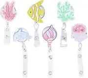 6Pcs Ocean Series Badge Reels, Cute Retractable Badge Holders, Id Badge Holders with 24 inch Retractable Cord