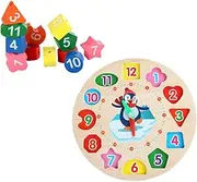 Hohopeti 1Set Wooden Shape Matching Clock Educational for Recognition and Cognitive Development for Family Interaction and Early Learning Activities