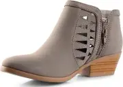 Soda Chance Grey Pu Perforated Cut Out Stacked Block Heeled Ankle Booties