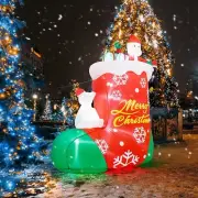 Christmas Santa Sock Polar Bear Gift Airblown Inflatable Decor Outdoor Light LED