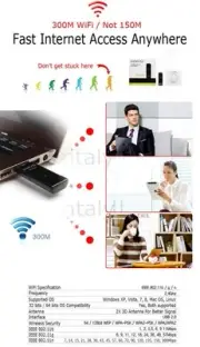 300Mbps USB Wireless Adapter WiFi Network 300M LAN Card 802.11n/g/b &3Di Antenna