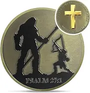 David and Goliath Christian Challenge Coin - Gold Cross Psalm 27:1 Jesus Religious Token - Art God Pocket Bible Verses Coins for Study - Good Luck Commemorative Gifts for Men Women Kids