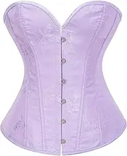 SHYMMUO Women Purple Corset Satin Floral Lace Up Overbust Bustier Corset Top Push Up Cosplay Costumes