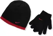 Nike Big Boys Rib Beanie and Glove Set (Black)