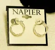 NAPIER SILVER TONE BRAIDED HOOP EARRINGS - NWT .75" D