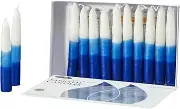 Shabbat Candles by Rite Lite - 12 Pieces - Packaged in a Beautiful Box with an Artistic Card (White & Blue)