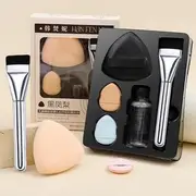 Choyu - Set of 7: Makeup Sponge + Cushion Puff + Foundation Brush + Sponge Cleaner Set Of 7 - 4 Makeup Sponge & Cushion Puff & Foundation Brush & Sponge Cleaner - White & Pink & Blue & Orange & Nude & Silver - One Size