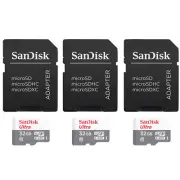 3 Units SanDisk 32GB Ultra UHS-I microSDHC Memory Card with SD Adapter
