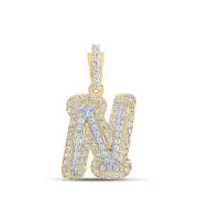 10kt Yellow Gold Mens Round Diamond N Initial Letter Charm Pendant 1/5 Cttw