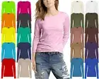 New Women's Long Sleeve Round Neck Basic Ladies Stretch Plain T-Shirt Top 8-24