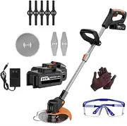 Garden Cordless Strimmer, Electric Grass Trimmer, with 2 * Batteries & 3 Blades Types,Lightweight Lawn Edger for Clearing Weed and Tree Cutting, Brush Cutters for Garden and Lawn Mowing