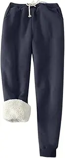 [Generic] Mens Sherpa Lined Sweatpants Winter Warm Fleece Pants Active Thermal Track Jogger Pants with Pockets