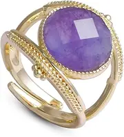 [LDADAN] Crystal Ring, Unique Design Evil Eye Ring for Women, rose quartz Amethyst turquoise Gemstone Ring for Lady Everyday Jewelry, 14k Gold Plated Resizable Ring for Girls’ Gift Evil Eye Jewelry.