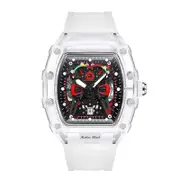 Executive Men’s Quartz Watch – Transparent Case, Luminous Display, Silicone Band, Calendar Feature-White