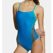 $49 Speedo Women's Blue Splice Flyback One-Piece Swimsuit Size 22