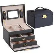 Black Watch Case Holder Jewellery Storage Box Ring Earring Display Organizer