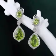 4.00Ct Pear Cut Lab Created Peridot Drop & Dangle Earrings 14K White Gold Plated