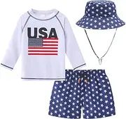 [FunnyPaja] Toddlers and Baby Boys' 3-Piece Rashguard Sets Swimsuits Sets with Hat Surfing Swimwear Sunsuit UPF 50+