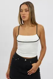 White Singlet Top Contrast Piping - Size 16XL, Women's Singlet