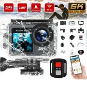 Action Camera 5K 128G SD Card 24MP Dual Screens 30m Waterproof 170 Wide Angle WiFi 2.4G Remote 4X Zoom Accessories Kit Christmas Gift