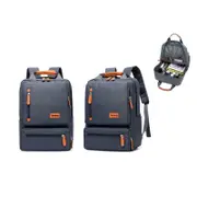2Pcs Men Large Capacity Canvas Backpack Laptop Notebook School Travel Bag-Dark Gray