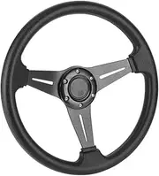 Tuwei 14 Inch Car Racing Steering Wheel, Quick Release, 6 Screws, Flat Sports, Universal Fit, Black, Polyurethane Leather, Passenger Car