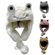 Women Cute for Frog Eye Fuzzy Plush Trapper Hat Pompom Strap Warm Beanie Earflap